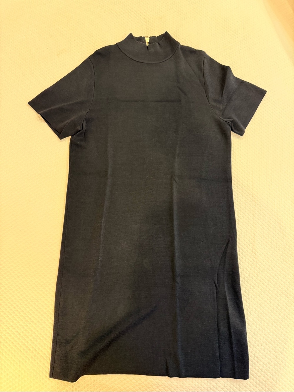 Ganni Navy Short-Sleeve Mock Neck Shirt Dress